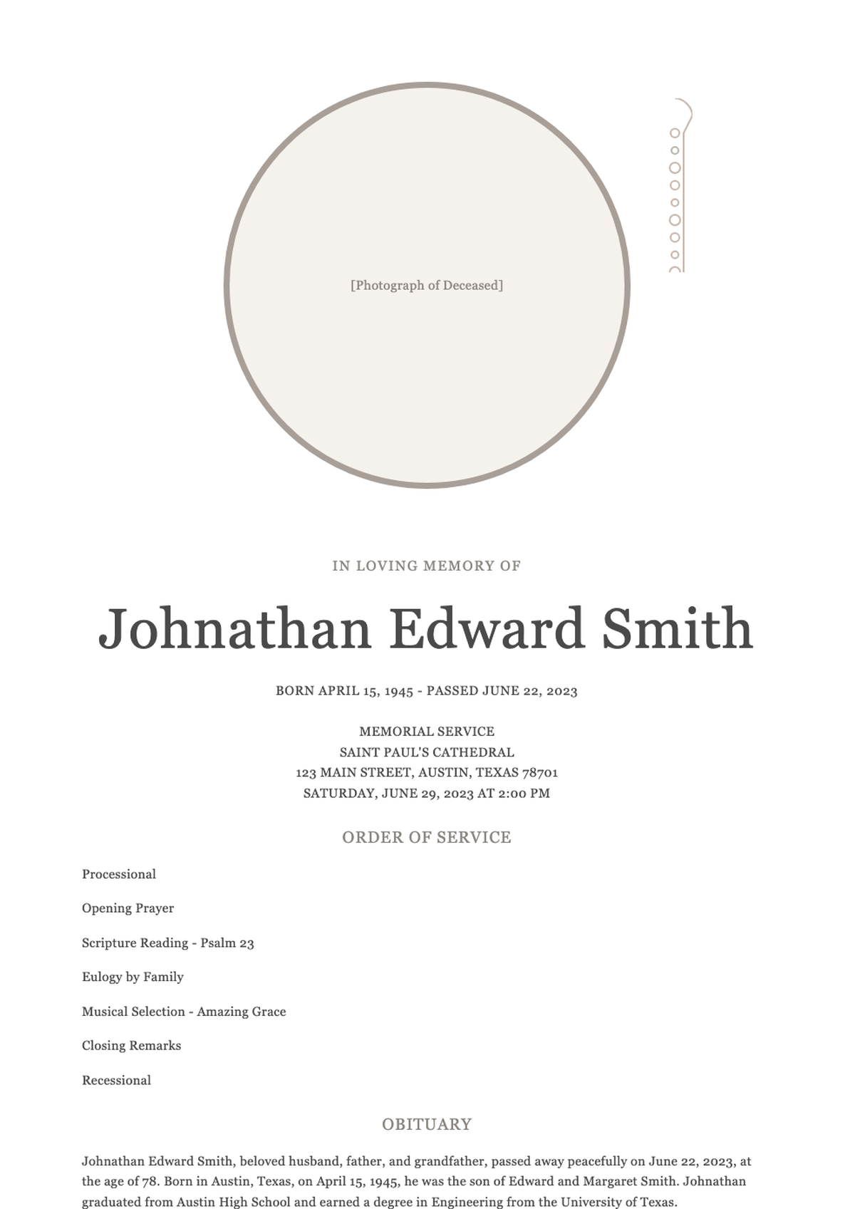 Elegant memorial program with floral design and photo for Cynthia G_variant_2